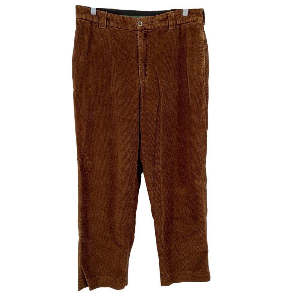 LL Bean Mens Corduroy Pants Chocolate Brown Classic Fit Cotton Size 35 x 30‎